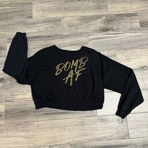 Black Cropped Sweatshirt with Gold Lettering